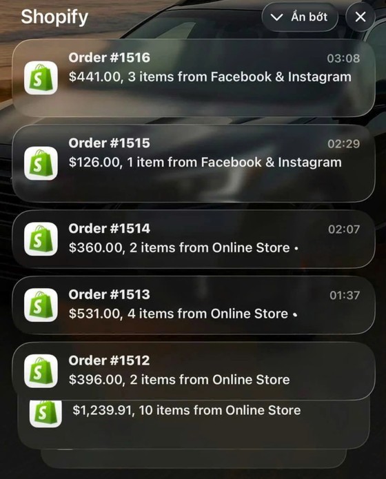 Thông báo đơn hàng Shopify